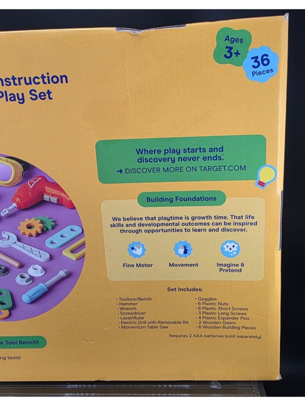 Gigglescape Construction Play Set 36-Piece With Electric Drill & Wooden Toolbox - Picture 10 of 12